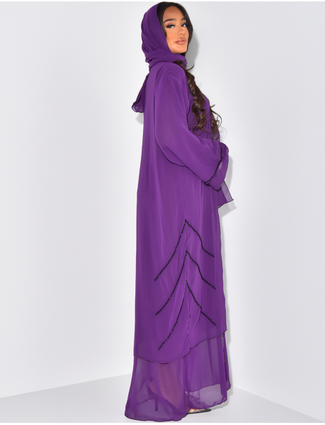 Abaya-Kleid "made in Dubai" mit Perlenbesatz und passendem Schal