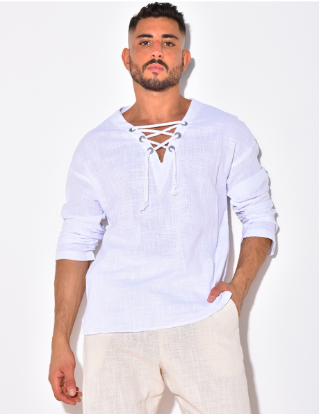 Plain long sleeve T-shirt with cord tie