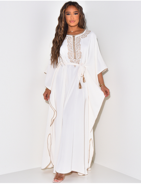 Abaya with golden embroidery & batwing sleeves