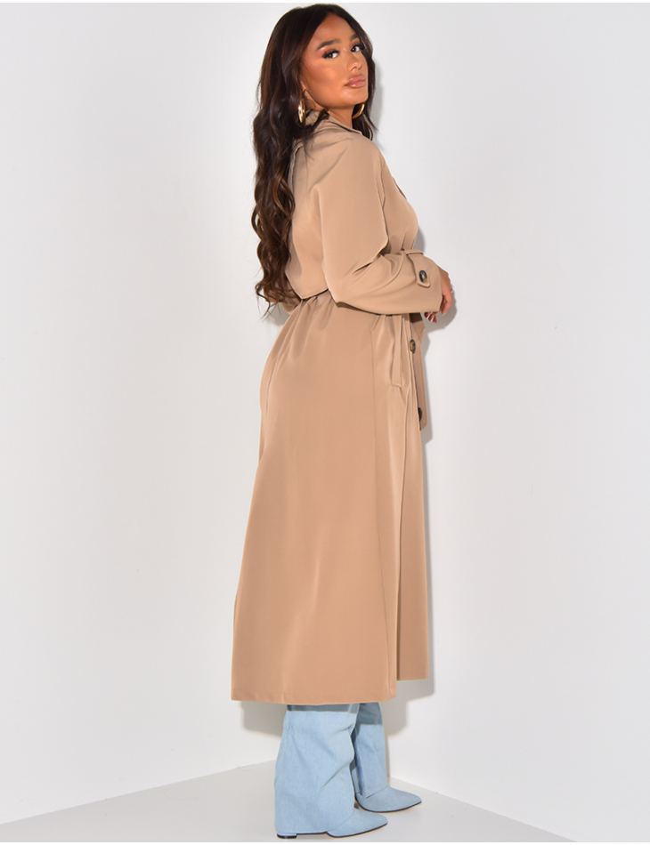 Long flowing trench coat to be belted at the waist