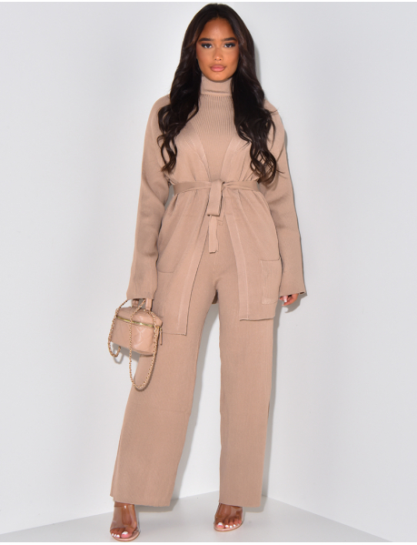   3-piece set with cardigan, sweater & ribbed pants