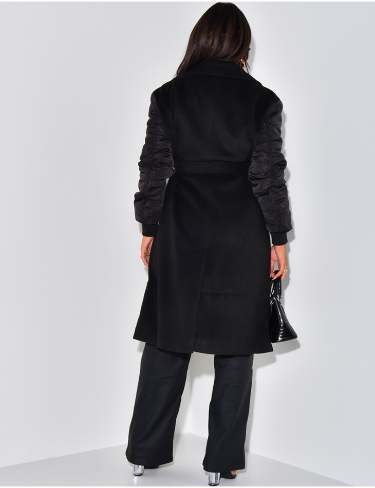   Mid-length coat with bombers sleeves