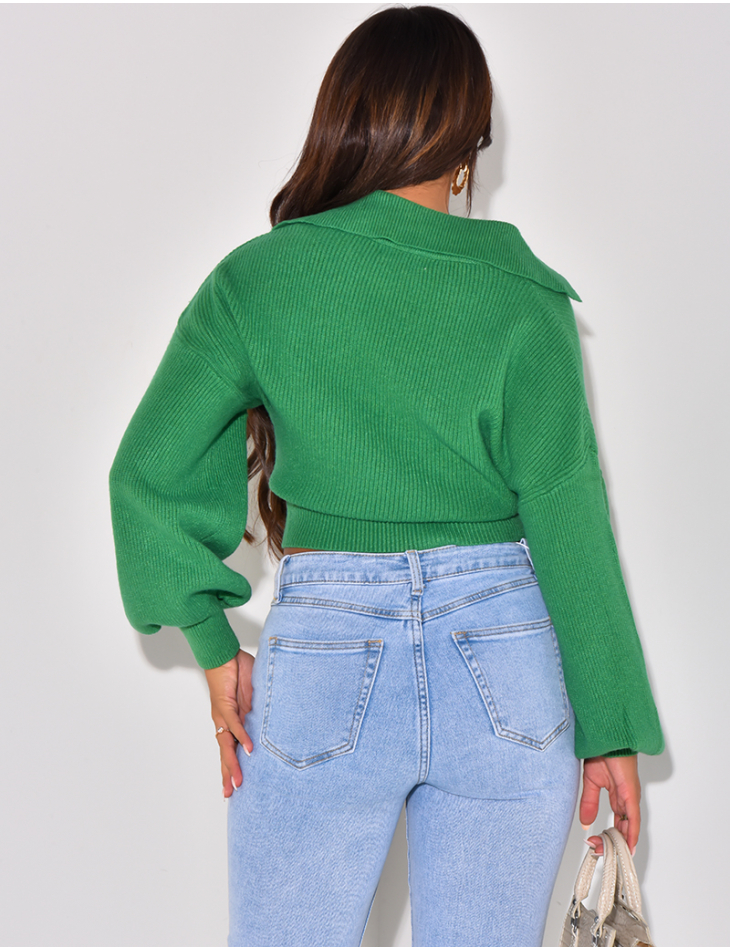   Soft short wool jumper with polo neck