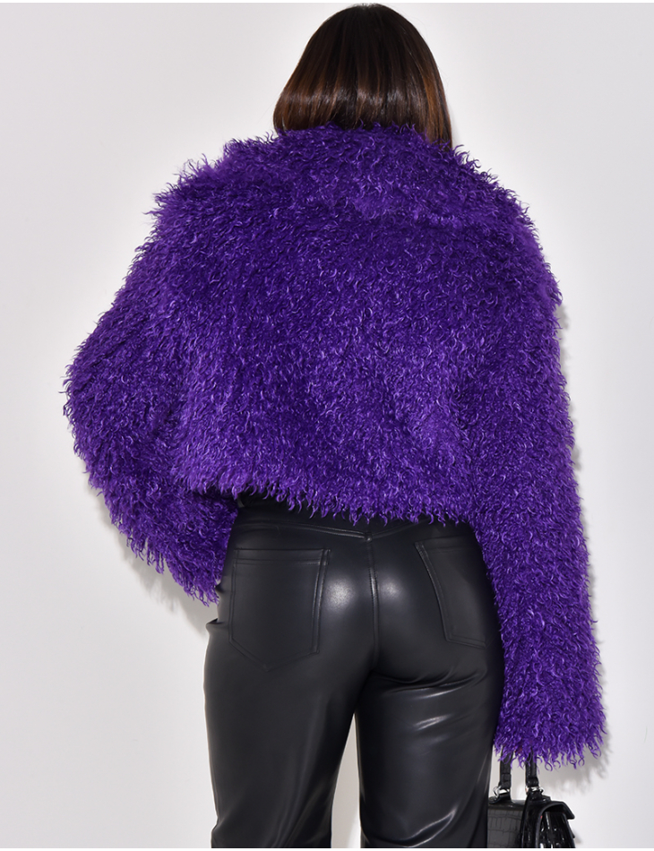  Short jacket in fluffy faux fur