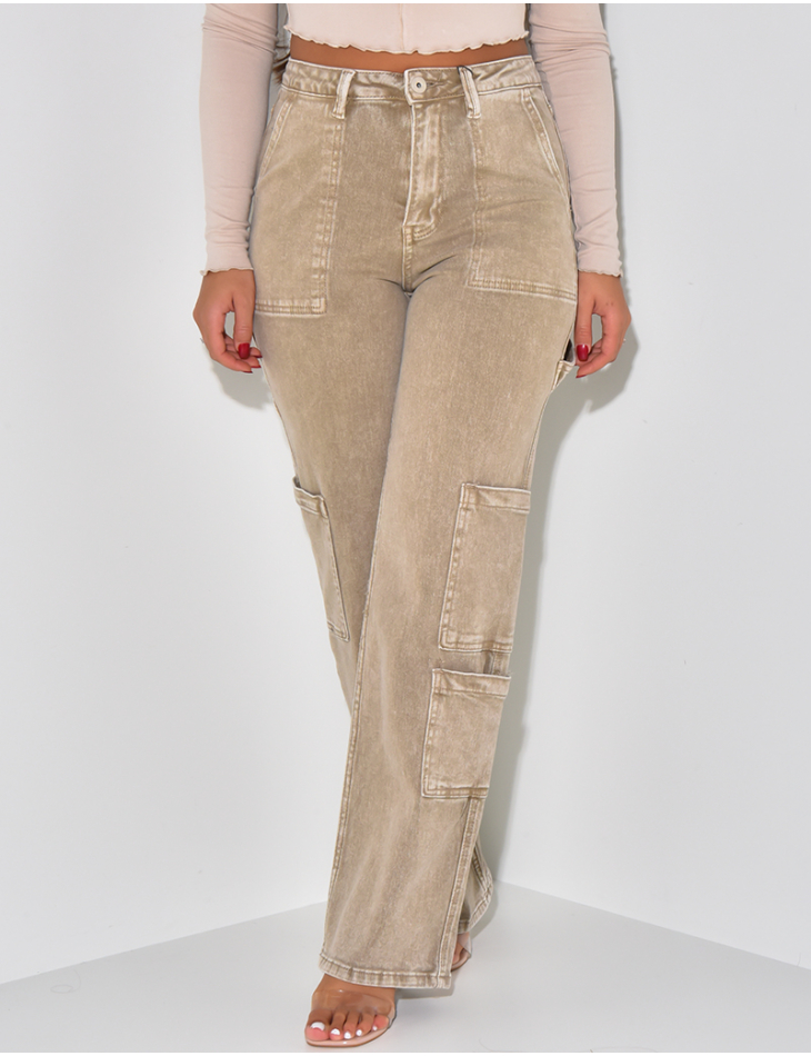 Straight-leg washed cargo jeans
