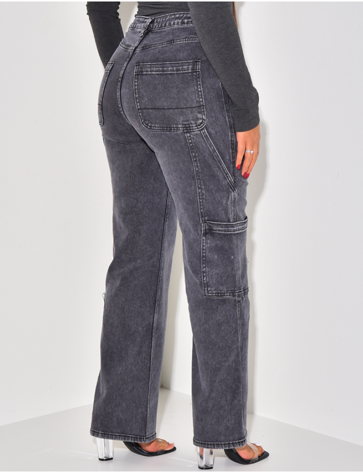 Straight-leg washed cargo jeans
