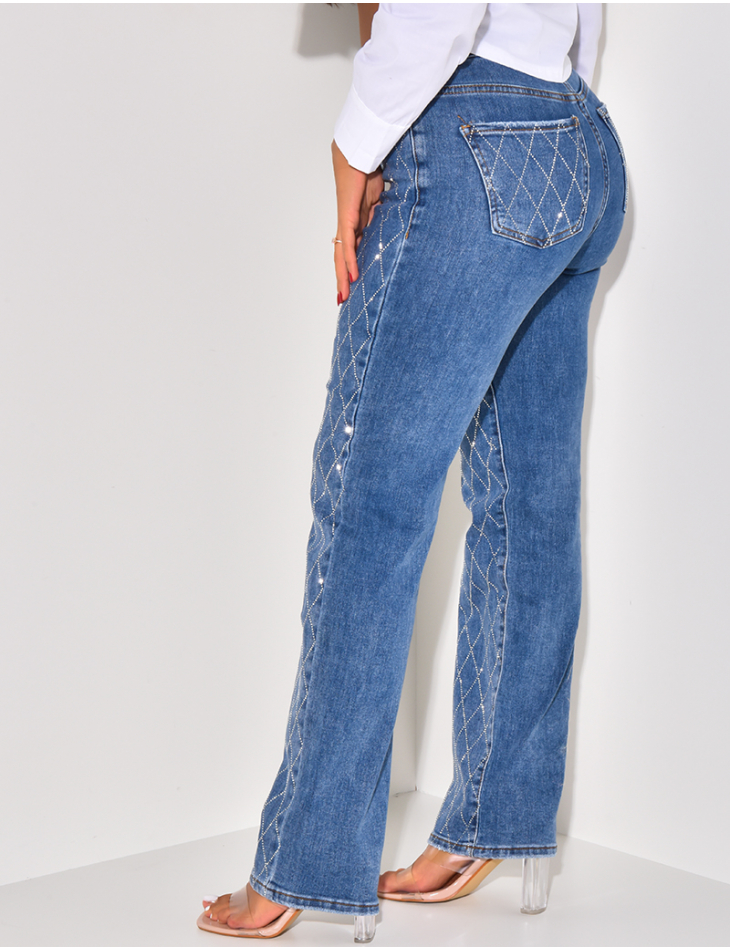 Straight-leg rhinestone jeans