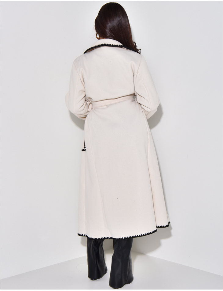 Long coat with embroidered trim