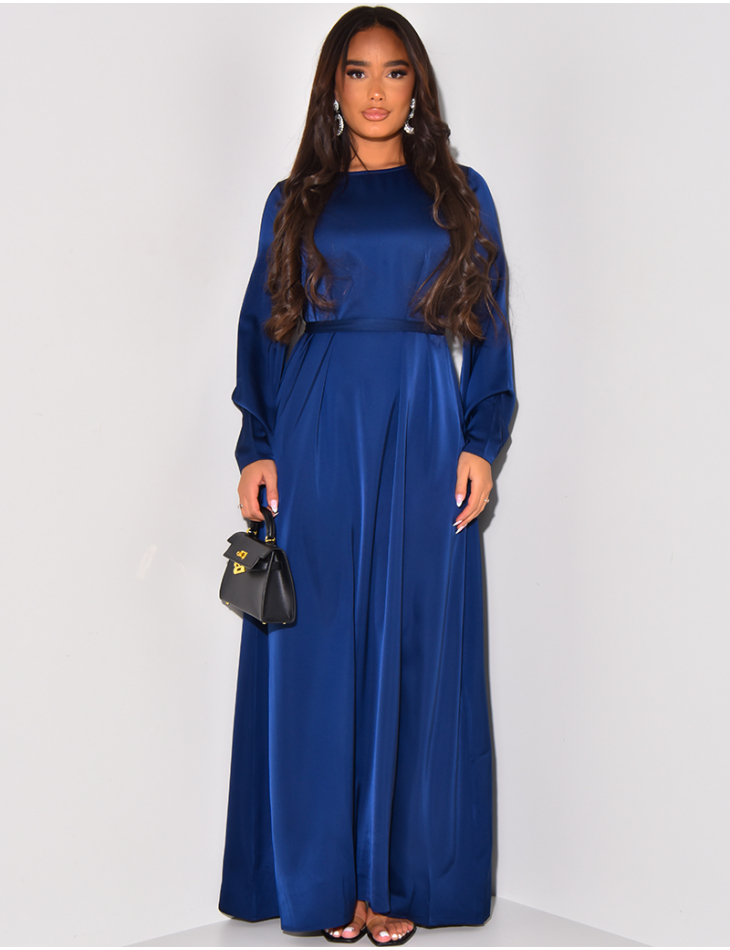 Satin abaya with rolled-up sleeves and tie fastening