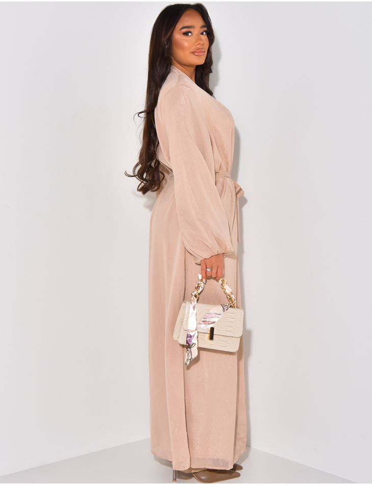 Shimmering long kimono with puffed sleeves