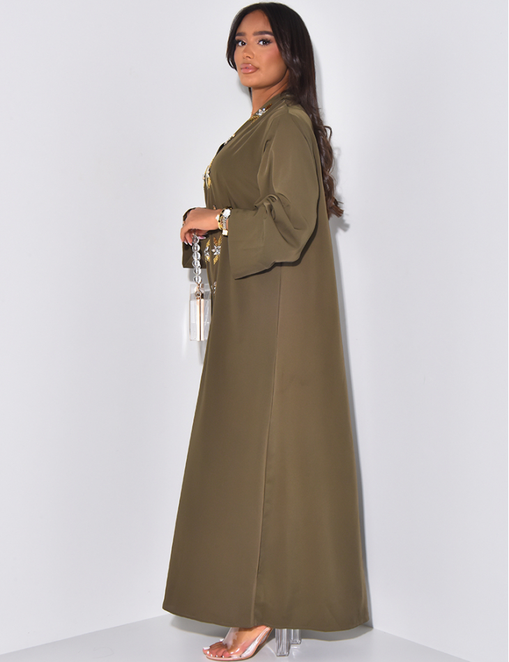 Abaya à fermeture éclaire avec strass
