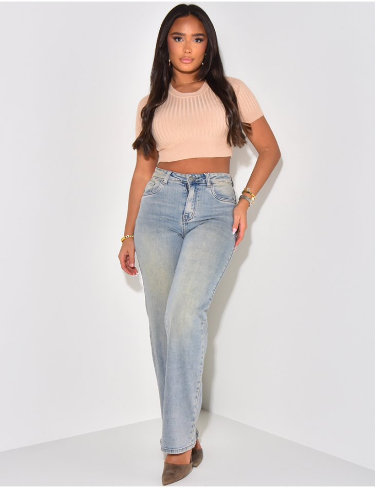 Stretchy straight-leg jeans with vintage wash