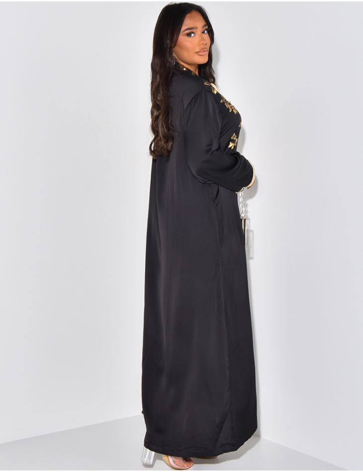 Satin abaya with embroidered sequins & gilding