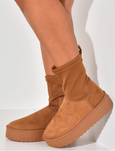 Bi-material suede ankle boots
