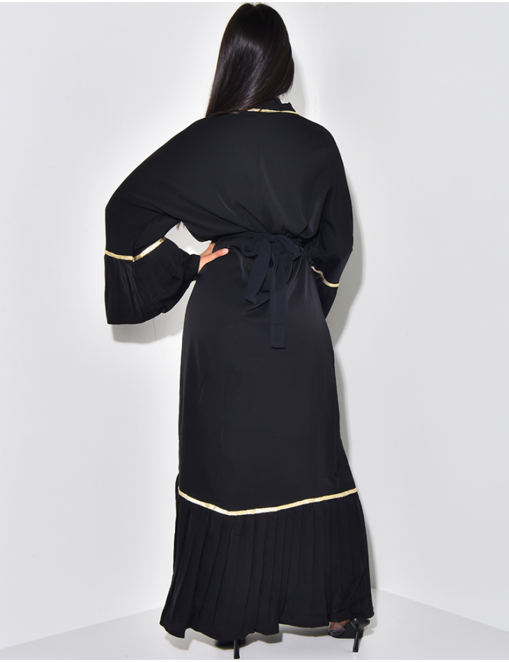 Abaya dress with gold trim and ruffles
