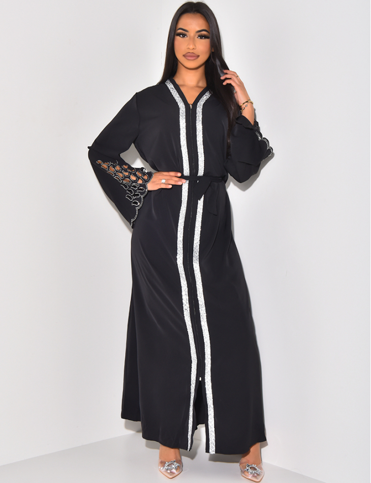 Robe abaya ajouré aux manches à strass