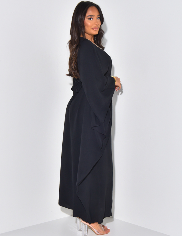 Eng anliegendes Abaya-Kleid mit Kordel- und Paillettenstickerei.