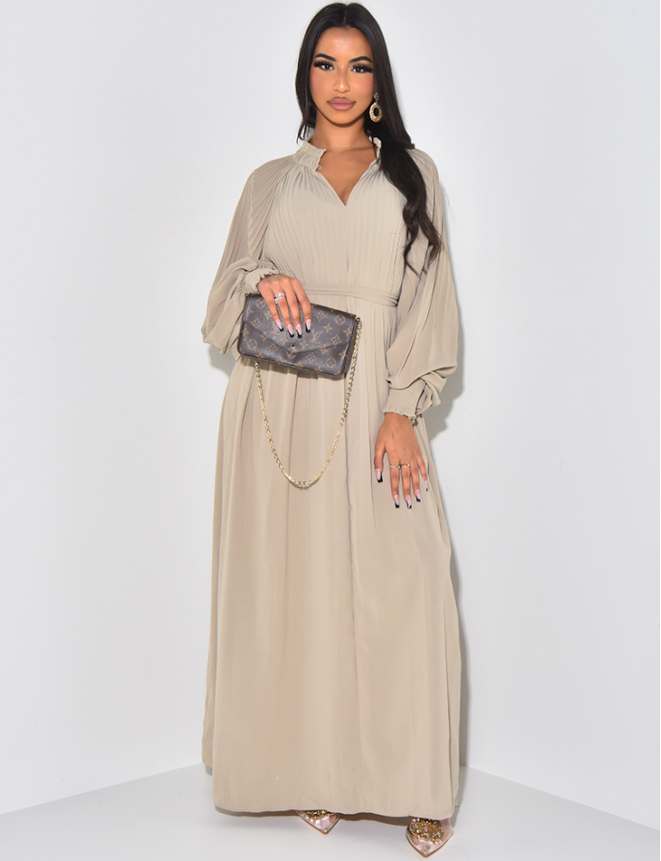 Robe abaya longue plissée à ceinture