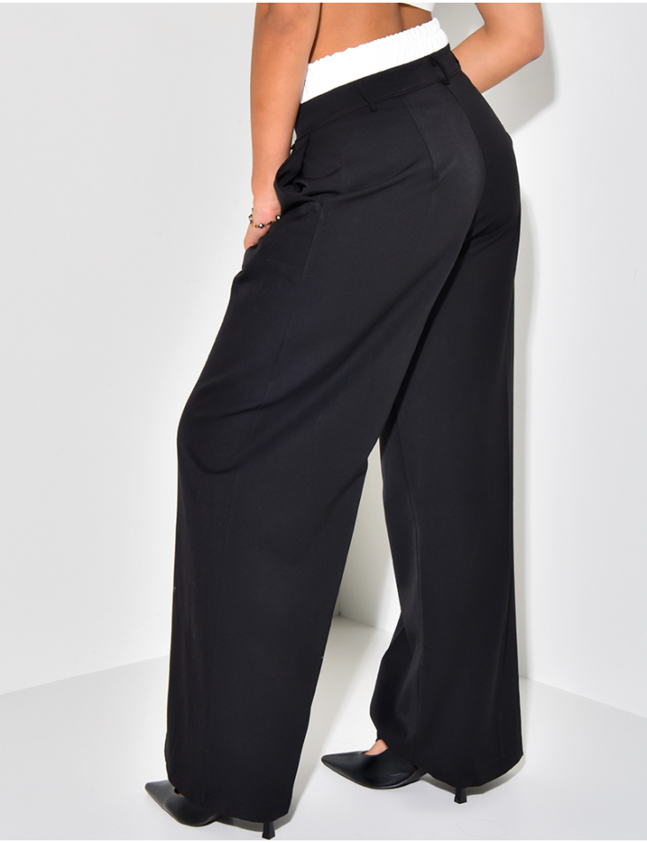 Straight-fit tailored trousers with contrast lining