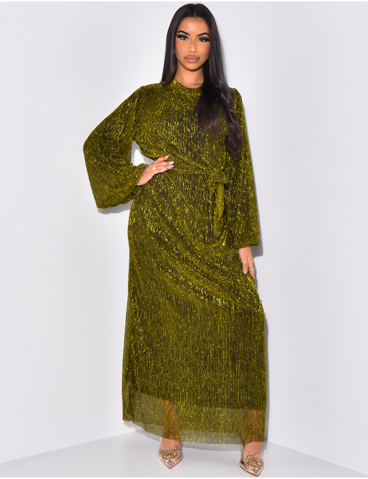 Tailliertes langes Abaya-Kleid mit Pailletten.