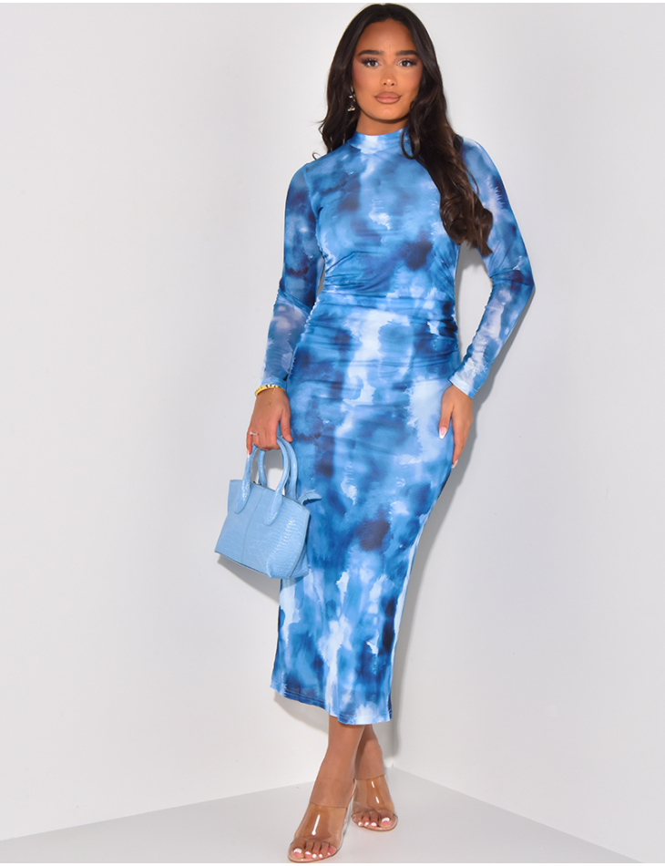 Halter printed mesh maxi dress