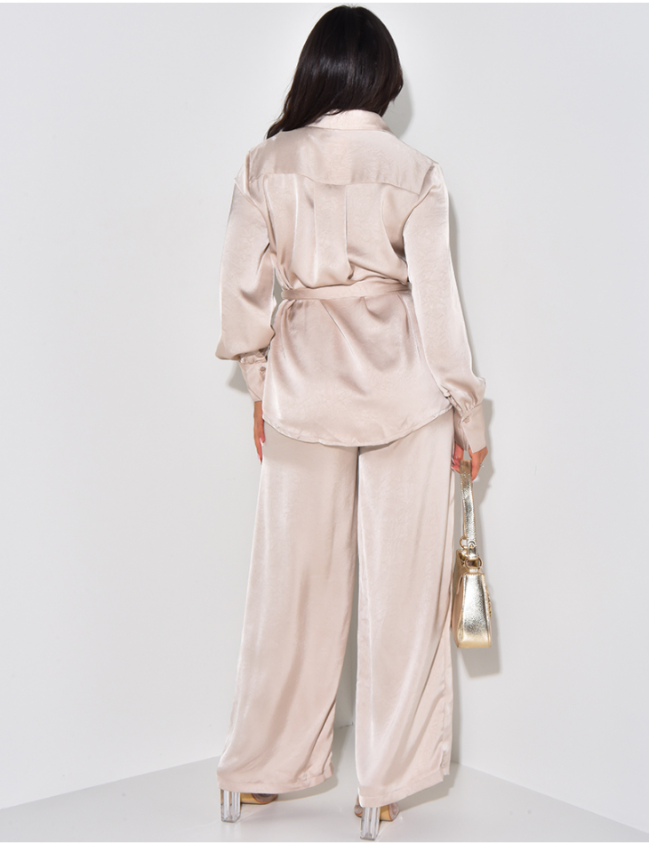Shirt with pockets and satin trousers set