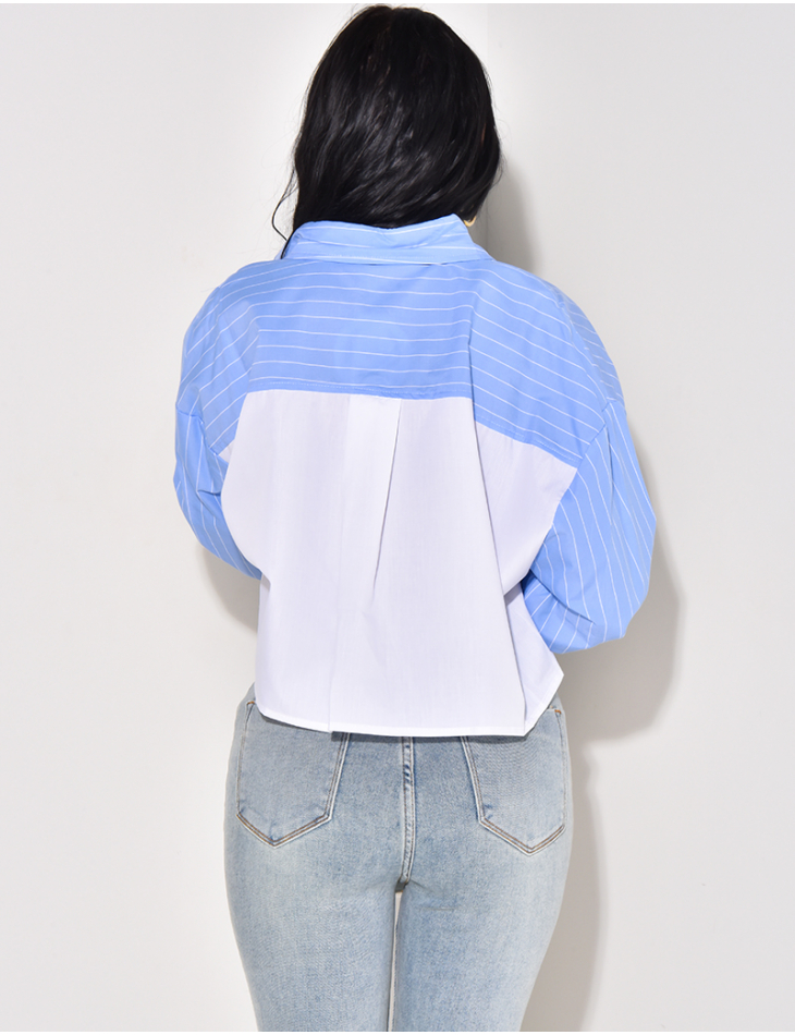 Short striped shirt with contrasting back