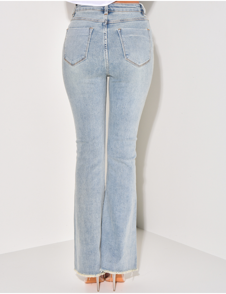 Hoch geschnittene Jeans mit Eph-Knopf und Vintage-Waschung
