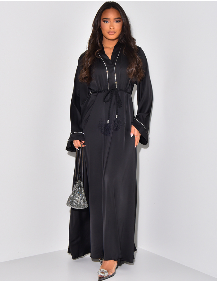 Robe abaya à strass ceinturé