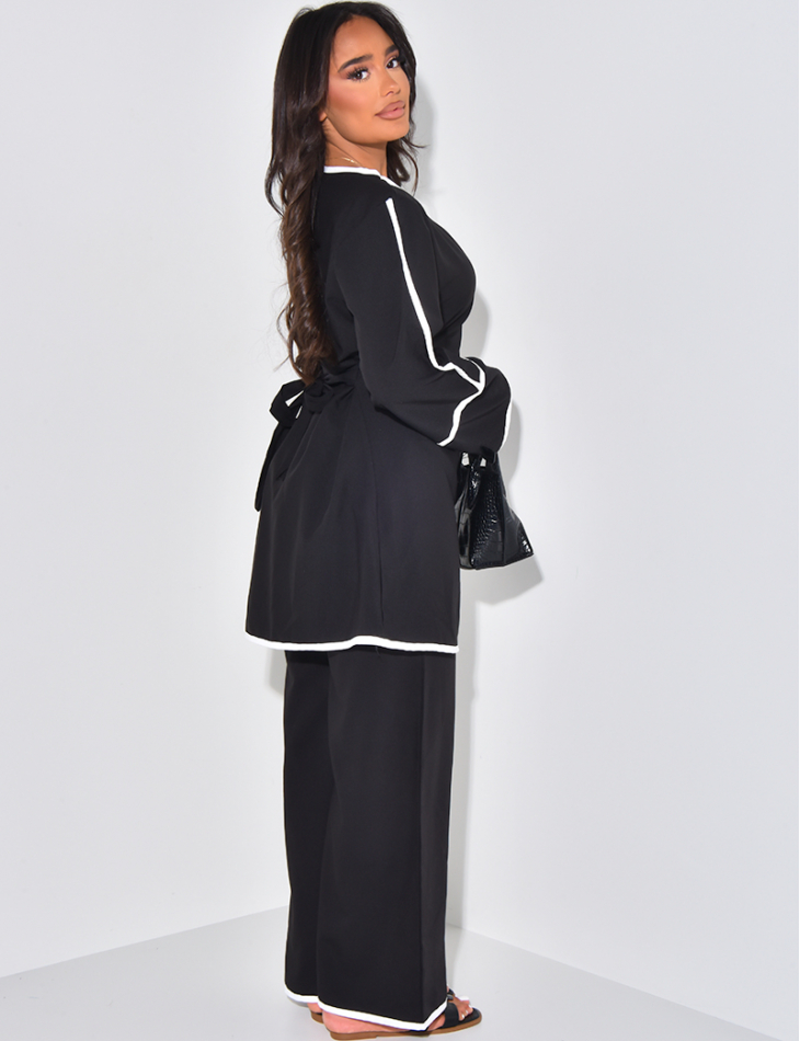 Trouser and tunic set with contrasting trim
