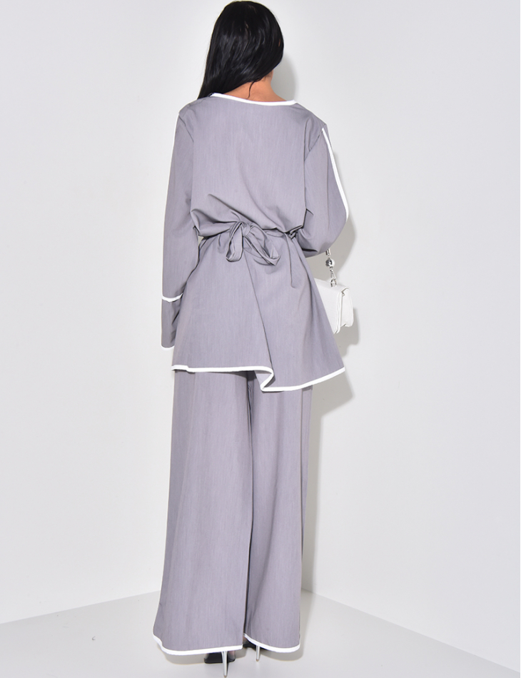 Trouser and tunic set with contrasting trim