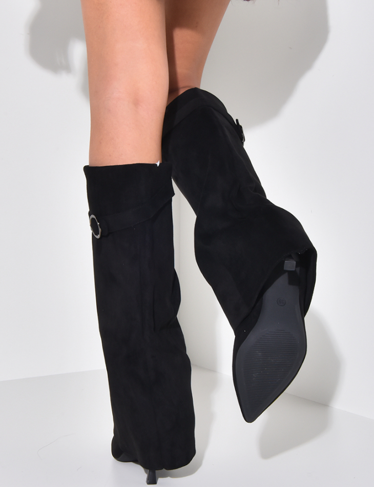 Gaiter-style boots with thin heels