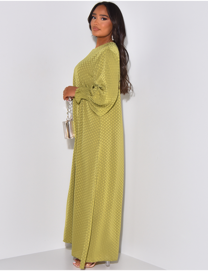 Flowing abaya with tone-on-tone checkerboard-effect fabric
