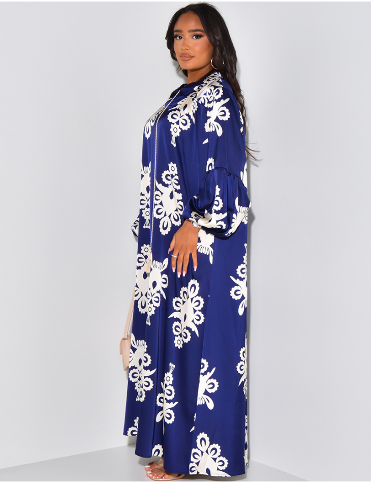 Abaya aus Satin mit Muster & Pompons.