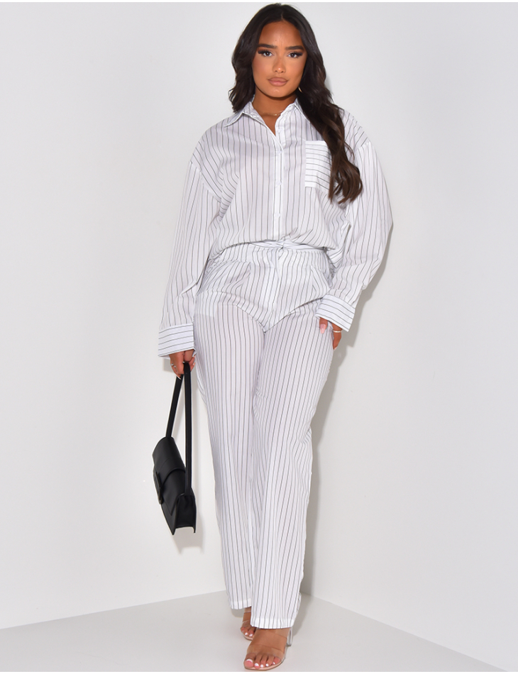 Cotton striped shirt and trousers set