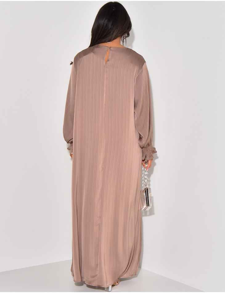 Satin abaya with tone-on-tone embossed stripes