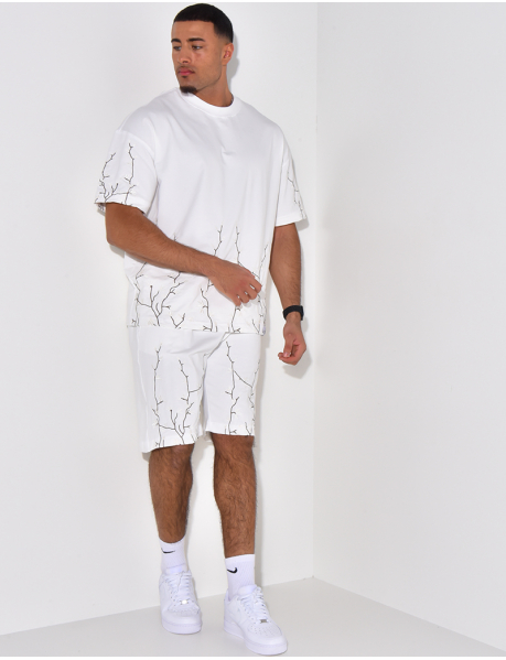  Floral Embroidery Shorts and T-Shirt Set