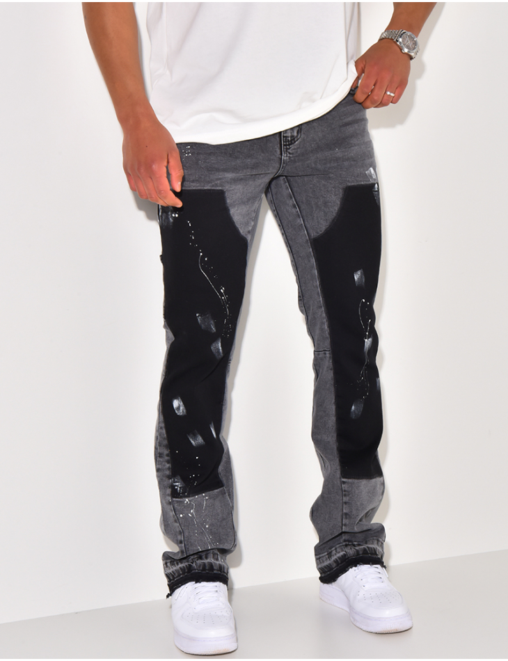 Jeans with panels and stains