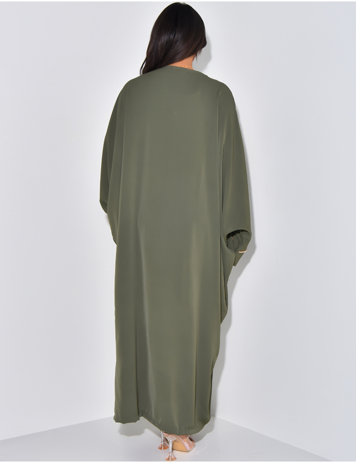 Abaya fluide à strass doré au col et aux manches