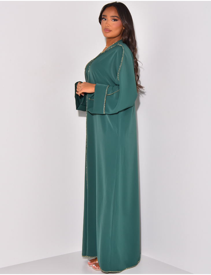 Zipped abaya with gold stitching