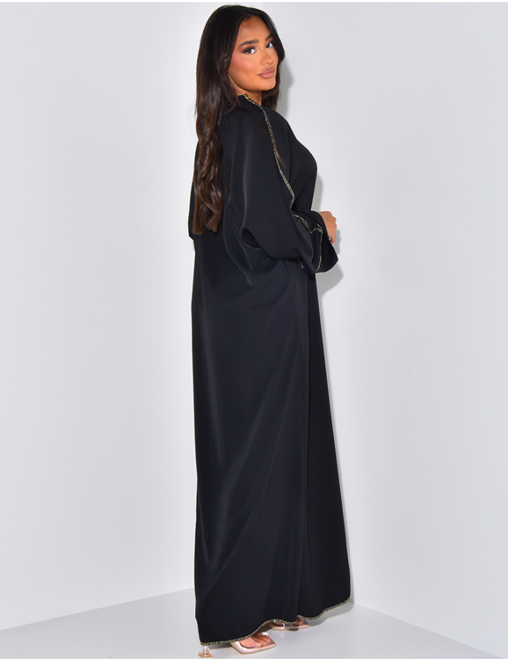 Abaya mit Reißverschluss und goldenen Nähten