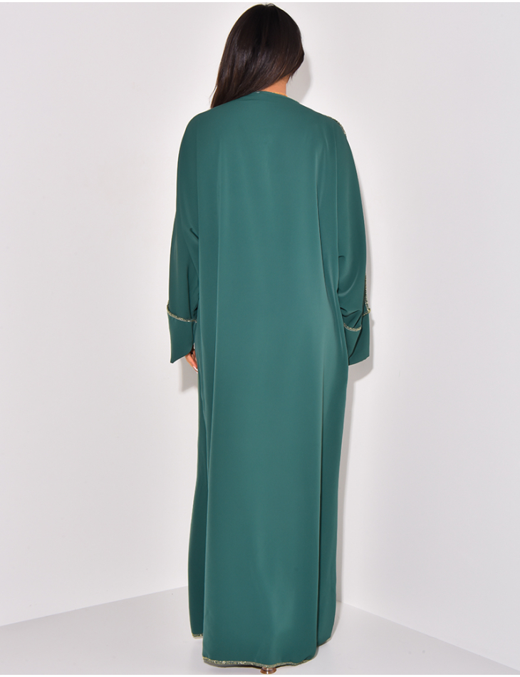 Abaya zippée à coutures dorées