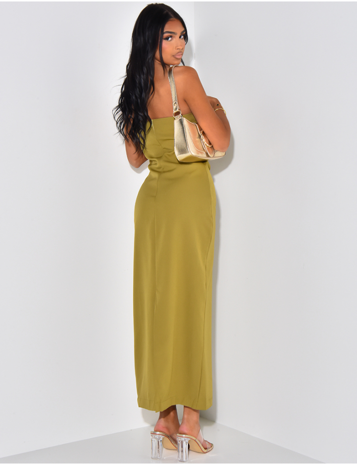 Strapless maxi dress with draped effect at waist