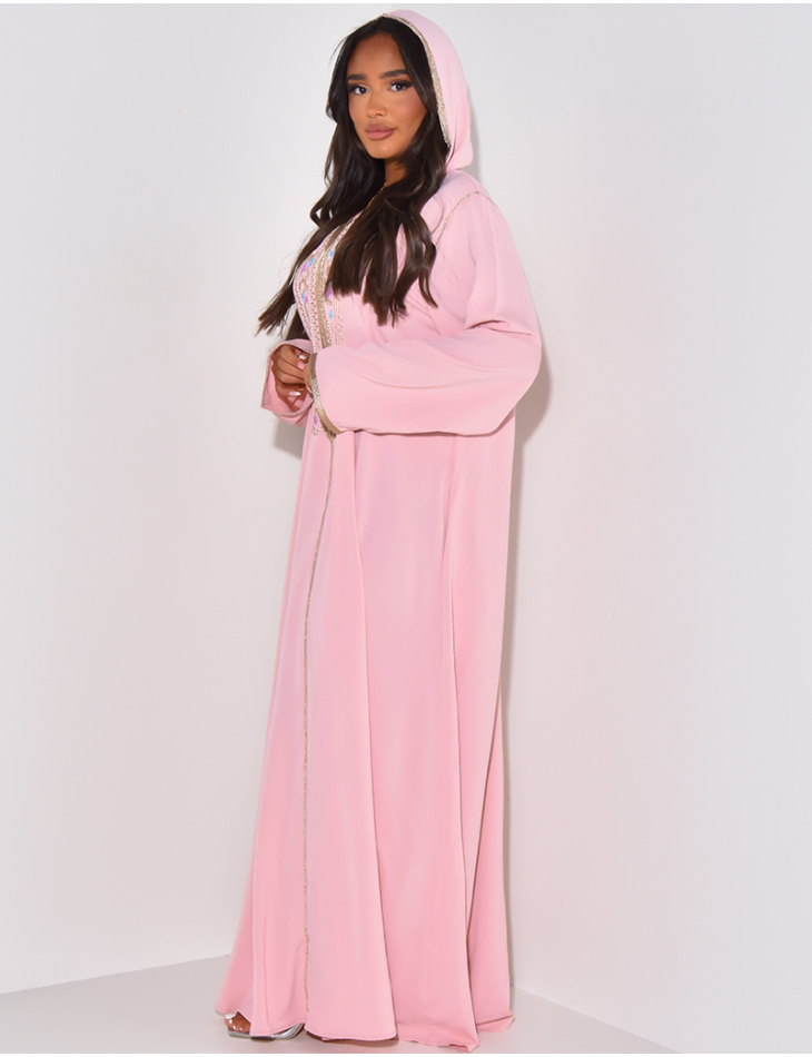 Large abaya with embroidery and hood