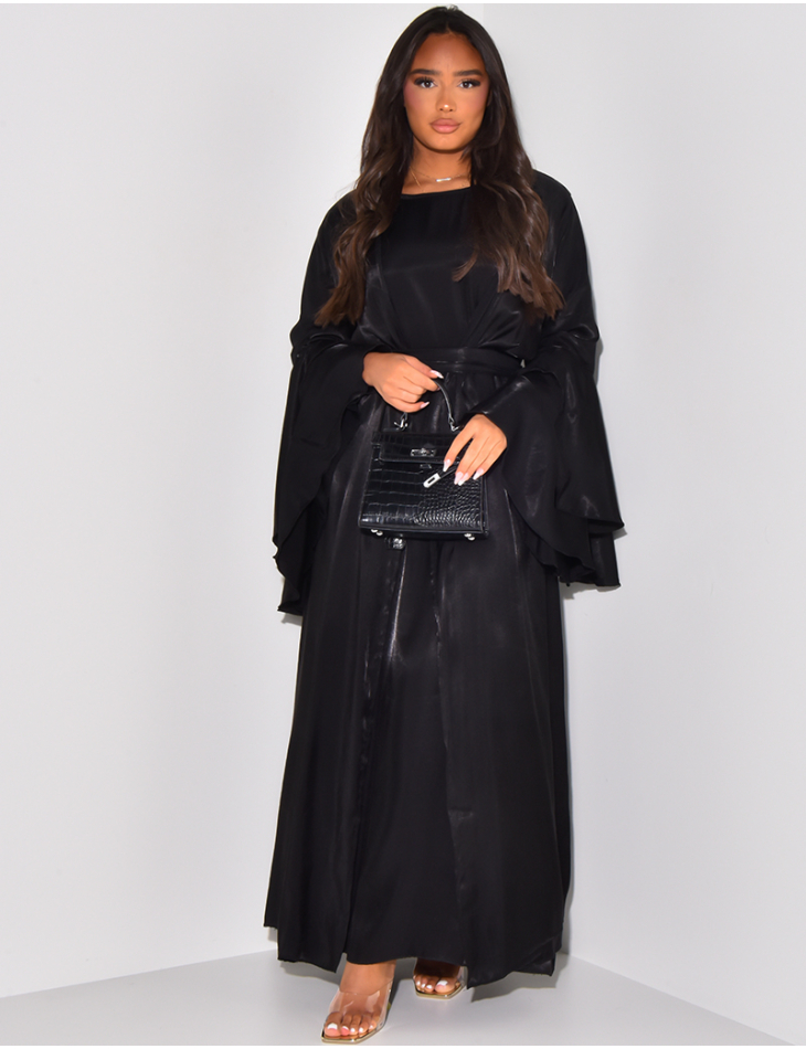 Dress and kimono set with ruffles on sleeves and belt