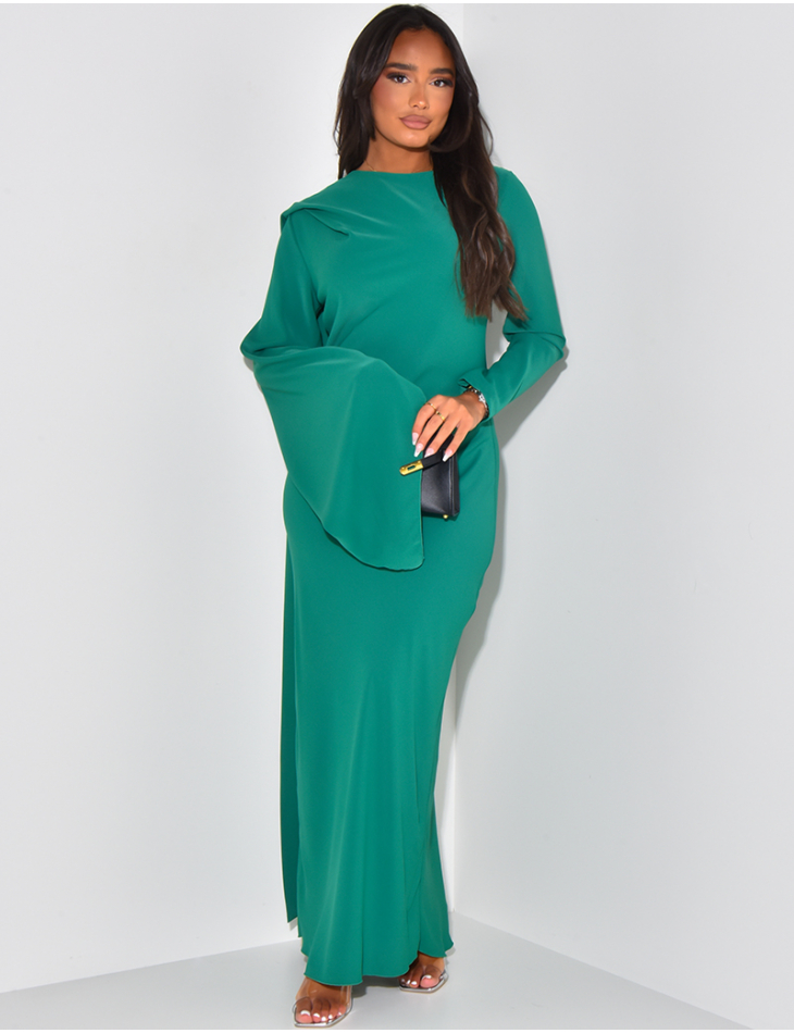 Bodycon long dress with scarf collar
