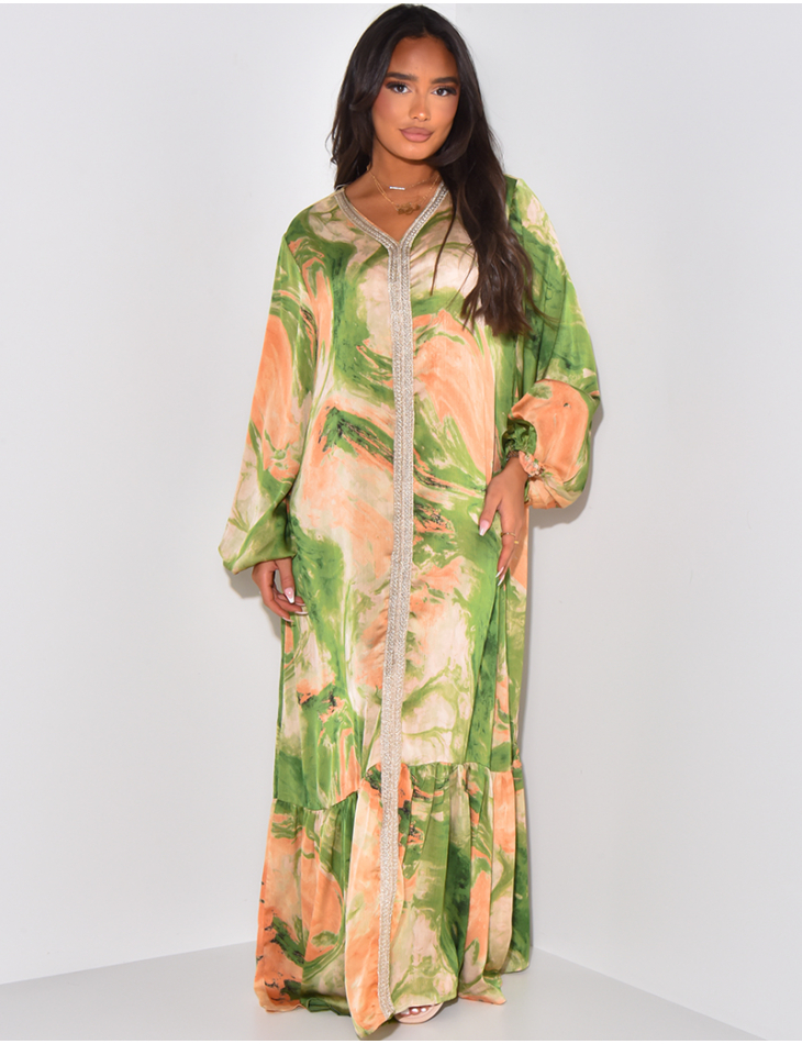 Robe abaya à volants avec motifs et broderies