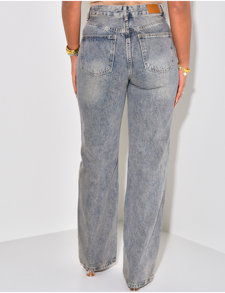 Vintage washed straight fit high waisted jeans
