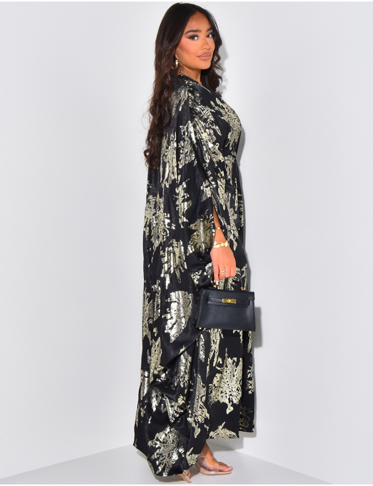 Robe abaya oversize à nouer à motifs dorés