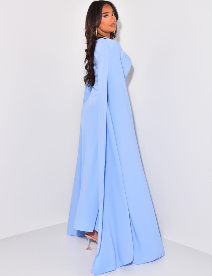 Fluid maxi dress with split sleeves and flap at collar